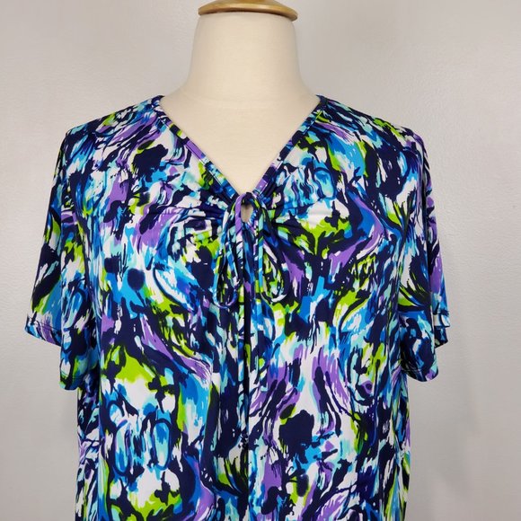 Liz & Me Colorful Fun Short Sleeve Pullover Stretchy Top Size 1X (18/20W) - Picture 2 of 12